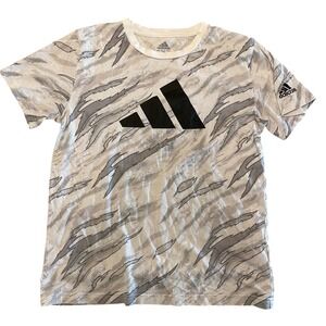 Adidas Youth‎ L/G (14/16) White Gray Tiger Print Athletic T-Shirt